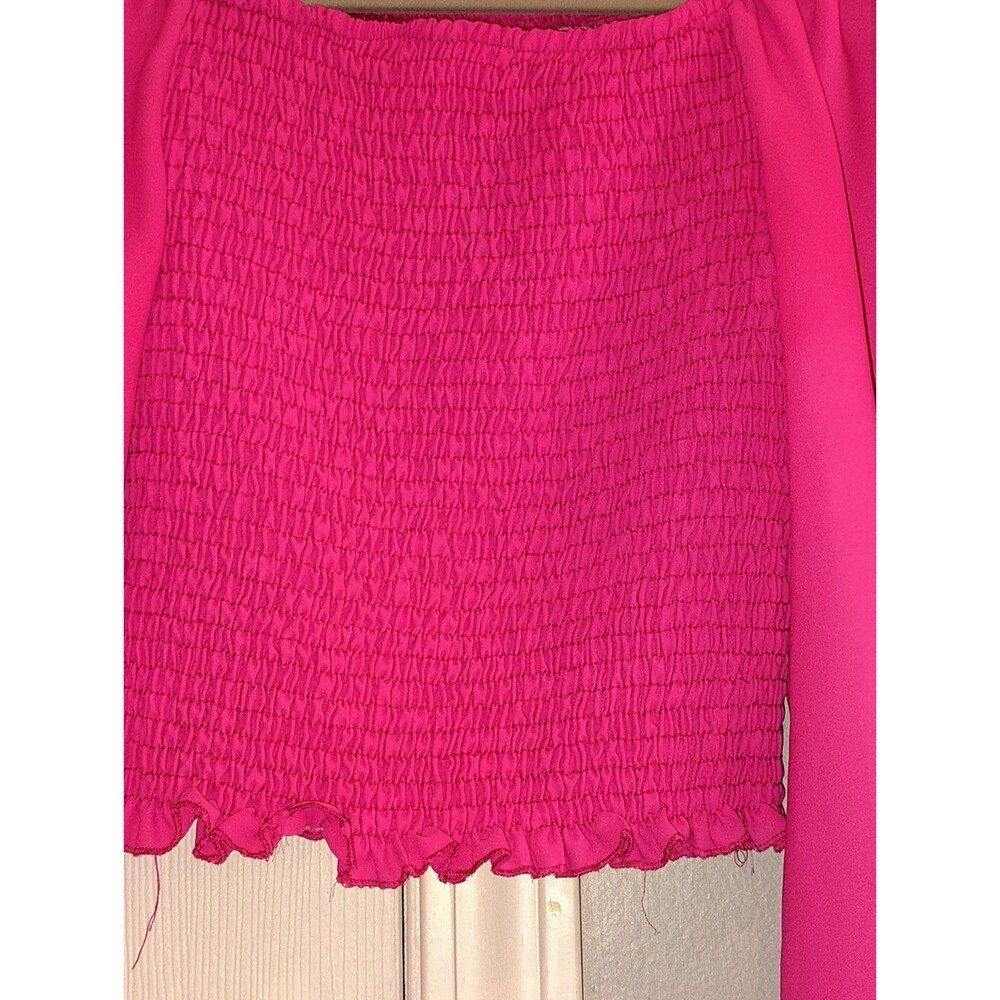MARIA JOSÉ Hot Pink Smocked Ruffle Sleeve Off-The-Shoulder Crop Top M/G - Picture 9 of 12